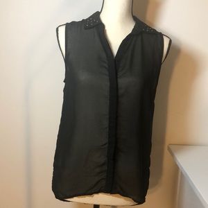 Zara Stud Collar Sleeveless Black Blouse Top